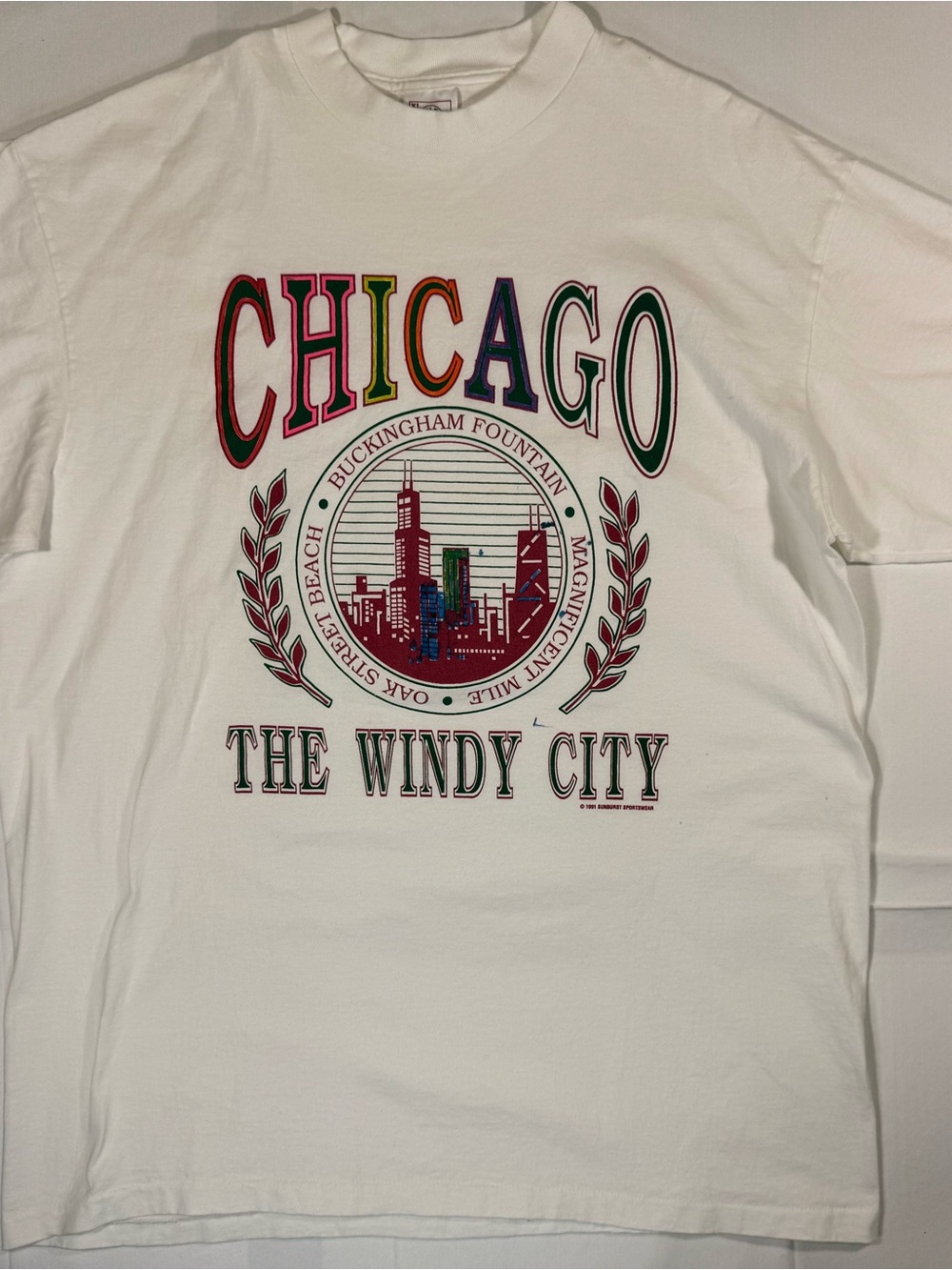 Delta White 'Chicago' Graphic Tee with Multicolor Skyline Print